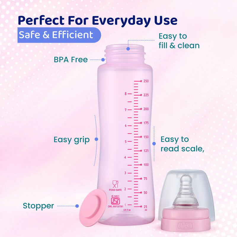 Feed Easy Pink Colored Narrow Neck Feeding Bottle (250ml) image number 5